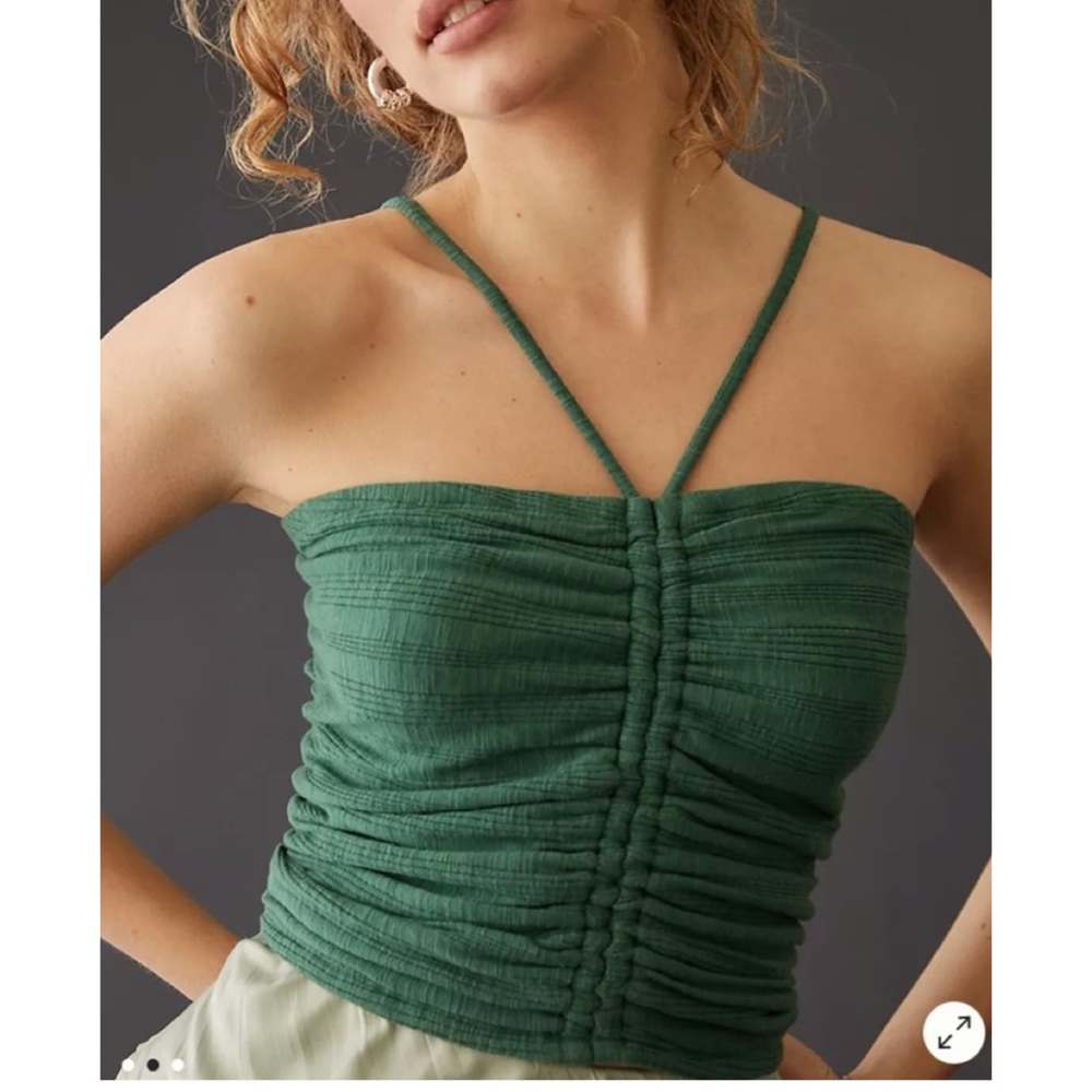 Anthropologie Pilcro Green Ruched Ribbed Halter Top NWT
